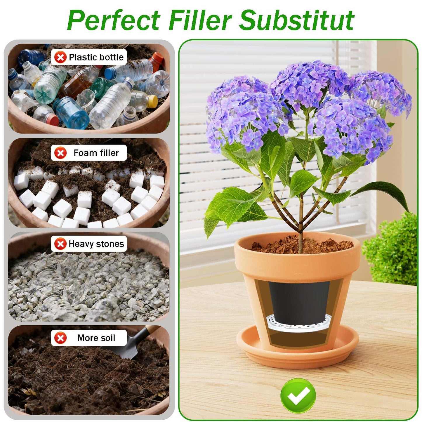 3PCS Round Planter Inserts for Large Tall Pots, 18" Stainless Steel Flower Pot Lift Insert Portable Planter Accessories Circular Plant Risers for Inside Pots with Drainage Hole, Use Less Potting Soil