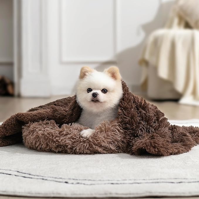 gogobunny Waterproof Dog Blanket for Couch & Furniture Protection - Super Soft Reversible Throw for Large Dogs & Cats, Calming Washable Fur & Sherpa Pet Blanket (25x35 Inch, Stone)