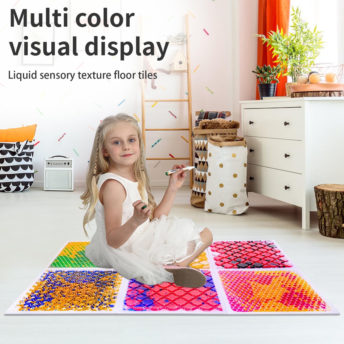 XIRDQYM Sensory Liquid Play Mats : 6-Tile Color-Changing Exercise Floor Mats for Children(6PYXM1)