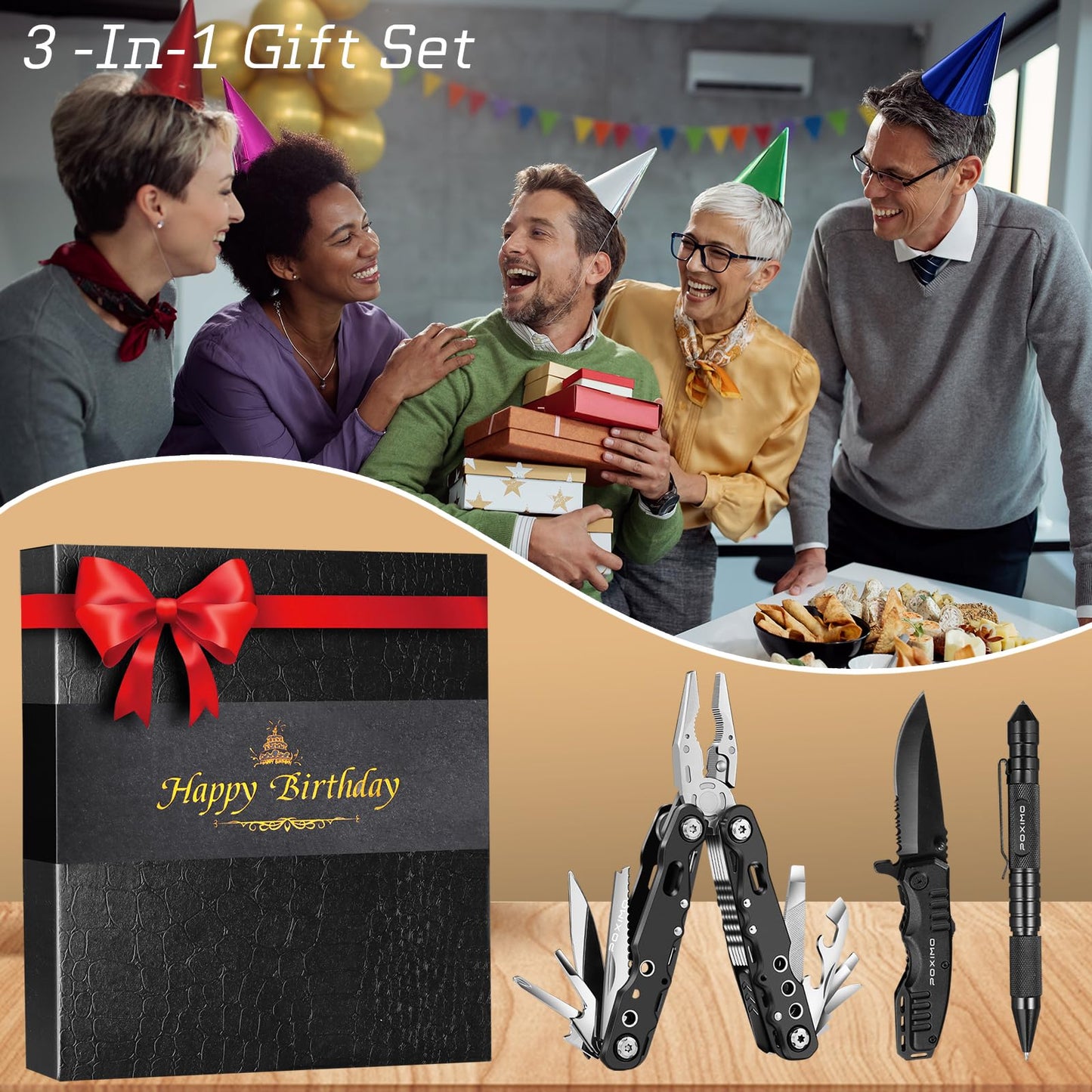 Birthday Gifts, Multitools Gift Set "Happy Birthday" for Birthday, Stocking stuffers Multit-tools Set with Multi-Pliers, Pocket Knife, Tactical Pen, Birthday Gift for Men Women(HAPPY BIRTHDAY)