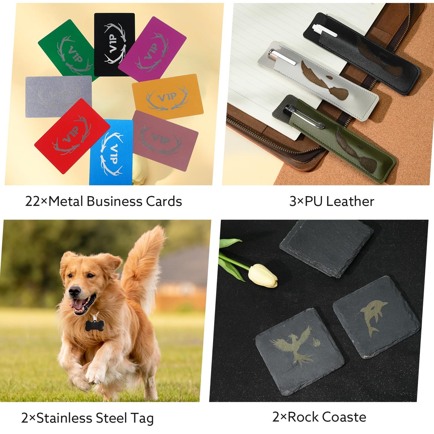 MiniStarCut 80 PCS Laser Materials Exploration Kit, DIY Laser Engraving Supplies Including Metal, Wood, PU Leather, Paper, Rock