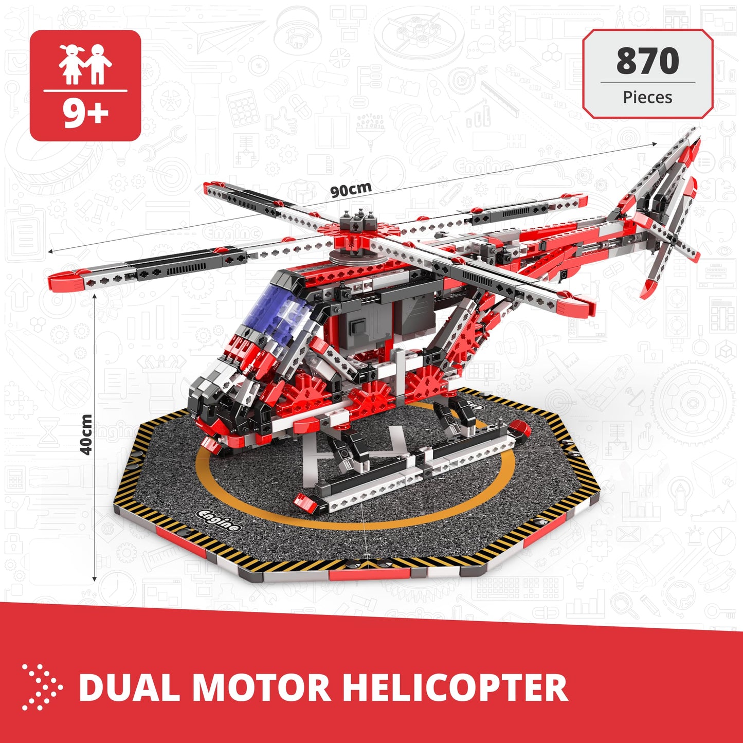 Engino MEGA Builds, Dual Motor Helicopter, Building Kit for Kids 9+, Construction Toys, STEM Project, Engineering Toys, STEM Kit with Motor Included, Creative Fun, Gift for Boys & Girls