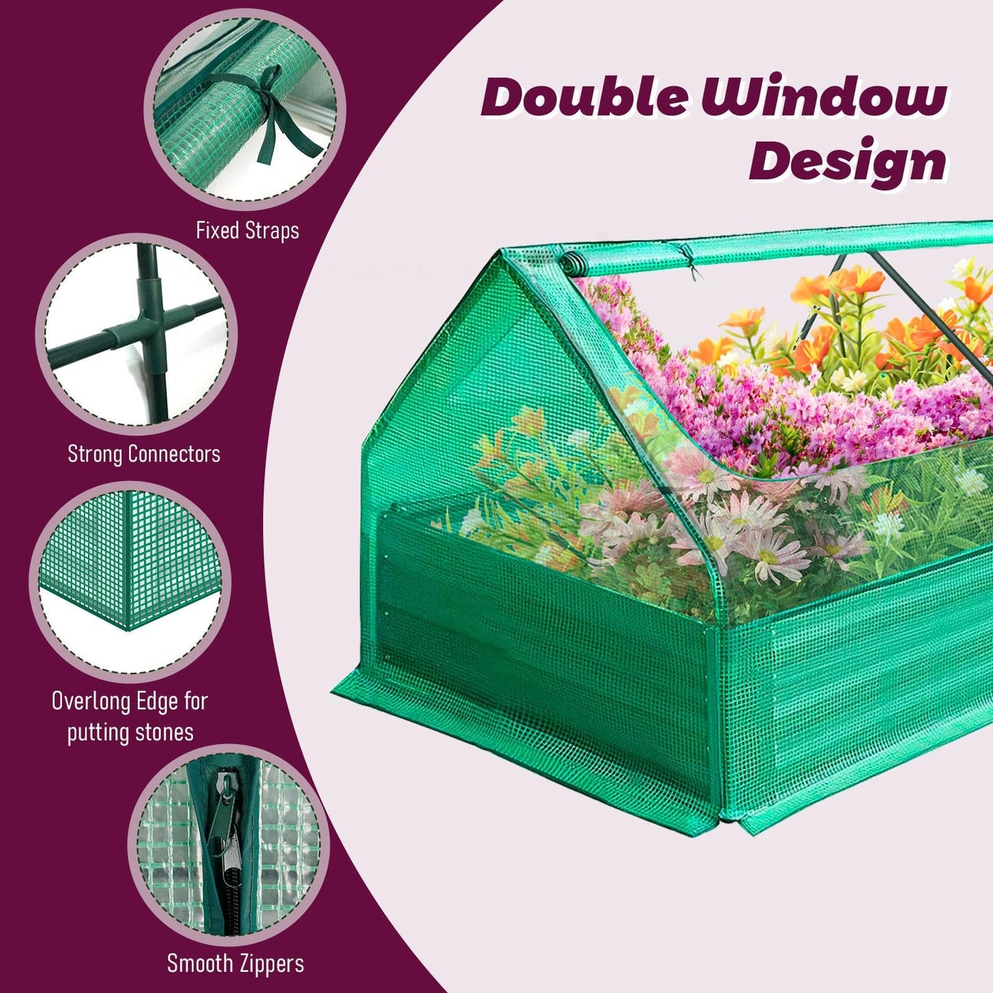 Galvanized Raised Garden Bed with Cover, 6x3x1ft Bottomless Box Metal Planter with Dual 2-Tier Roll-Up Windows, Mini Greenhouse for Patio Garden Outdoor Growing Vegetables (Green)