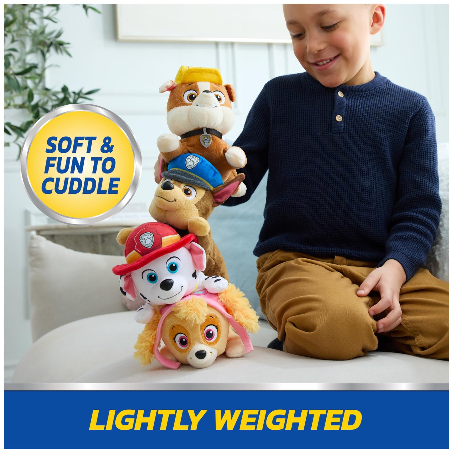 Paw Patrol GUND Rubble Plush, Official Lounging Rubble Plush Toy, Weighted Stuffed Animal, Sensory Toy for Ages 1 and Up, 8”