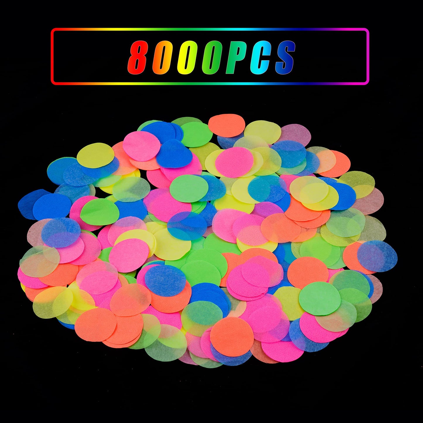 10000 pieces UV Neon Round Confetti 5 Colors Neon Fluorescent Tissue Confetti Dot Blacklight Glow Party Confetti for Blacklight Neon Party, Birthday, Wedding Supplies