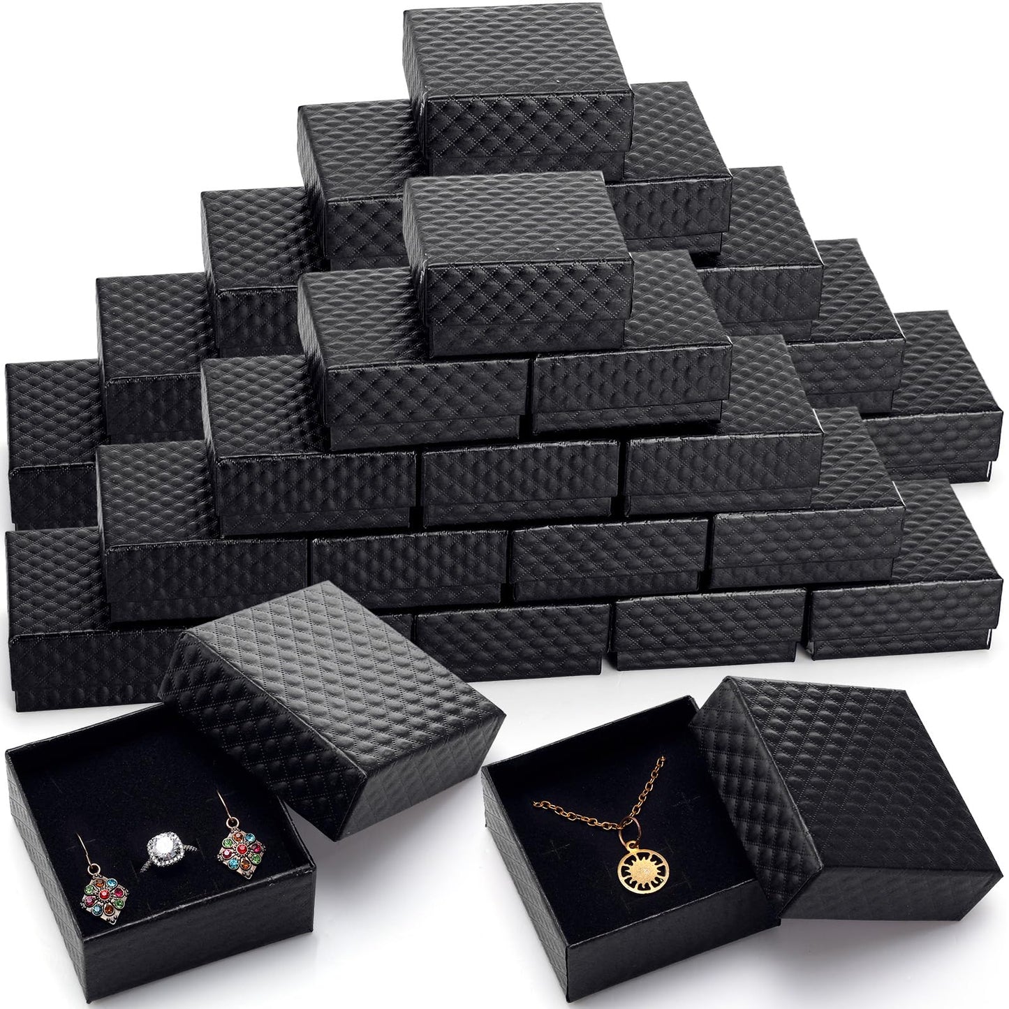 Sasylvia 48pcs Jewelry Gift Boxes Small Jewelry Boxes 3 x 3 x 1.4'' Festival Present Boxes for Bracelet Earrings(Black)