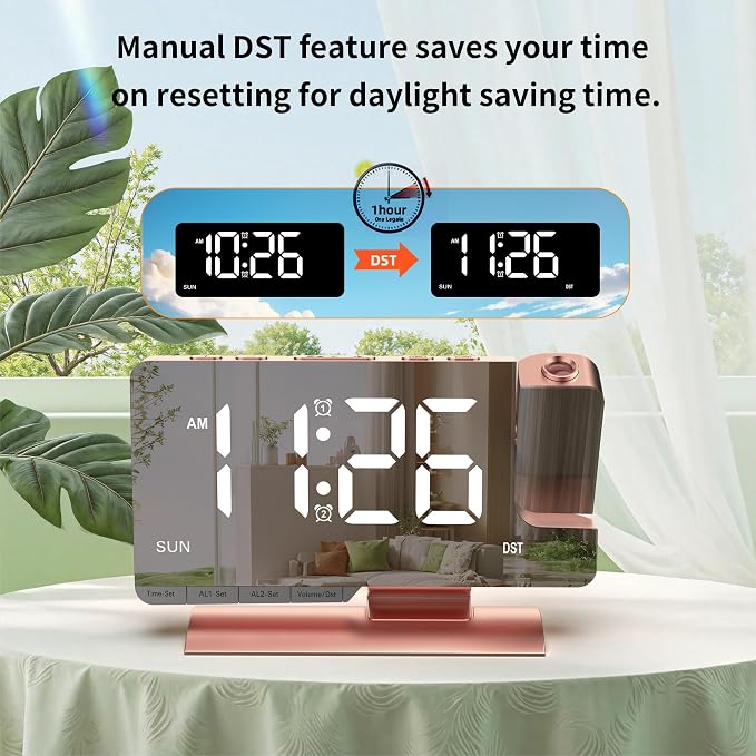 Projection Alarm Clock for Bedroom Ceiling, Pink Room Decor Digital Clock