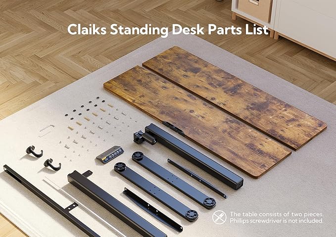 Claiks Electric Height Adjustable Stand Up Desk, 35x20 Inches Sit Stand Desk for Home Office, Rustic Brown Top/Black Frame