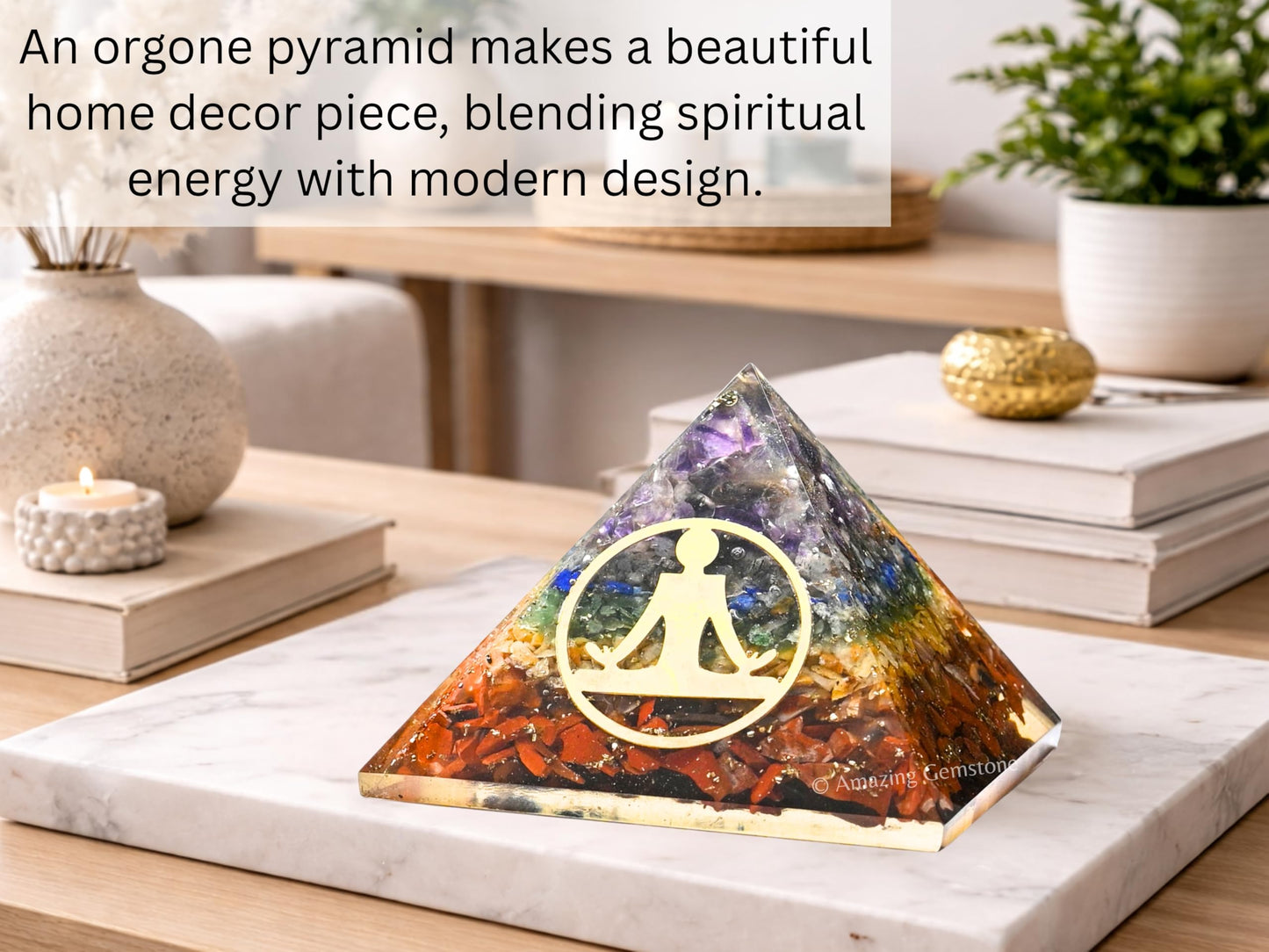 Amazing Gemstone Large Orgone Pyramid | Natural Chakra Pyramid Crystal | Buddha Orgonite Pyramid | Organ Pyramids Positive Energy Healing