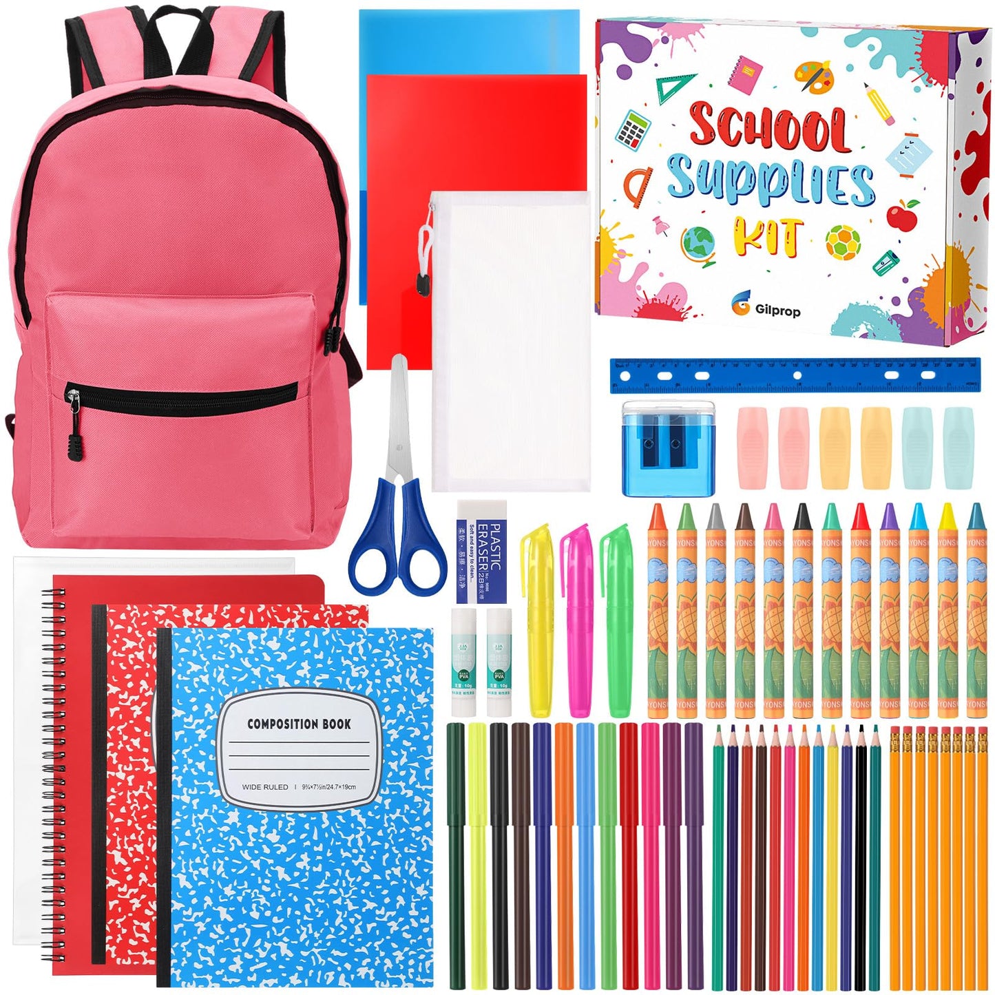 Gilprop 79 Pcs Christmas Gift Box for K-5 Elementary Middle Kit Bundle Bulk Essential for Operation Charity Xmas Gift(Pink)