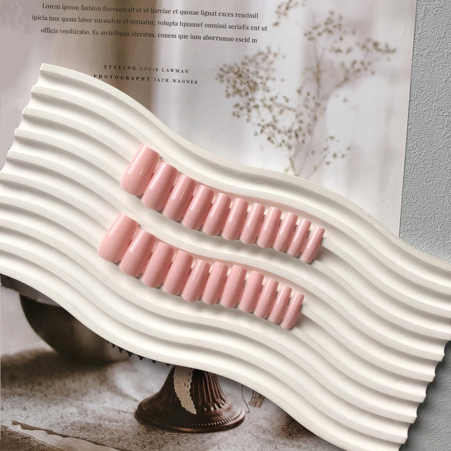 Pink Press On Nails Medium Long Square, Xcreando Medium Coffin Nails Acrylic Press ons Glue on Nails, Solid Color Fake Nail for Women, Natural Thick Artificial Stick on