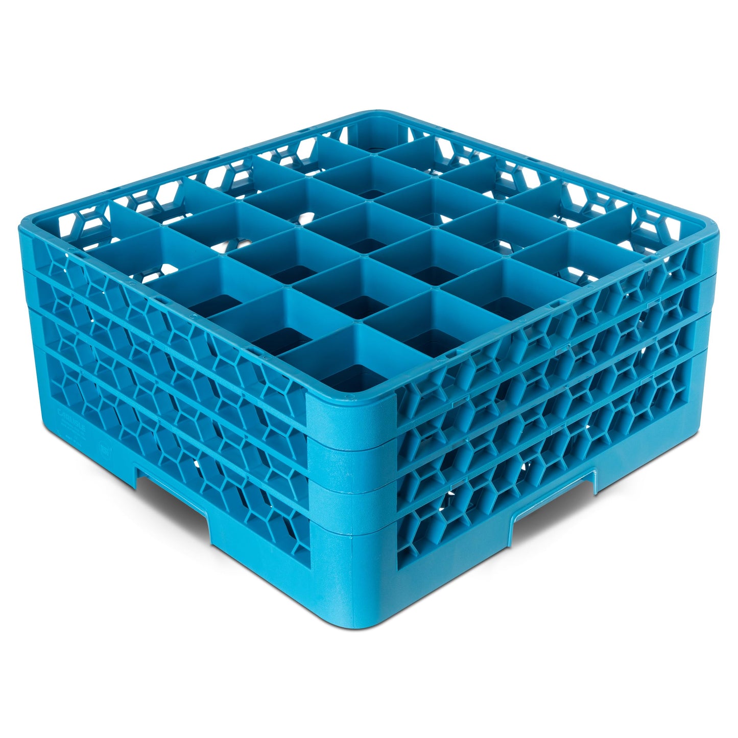 Carlisle FoodService Products Opticlean 25-Compartment Divided Glass Rack with 3 Extenders, Plastic, 19.875 x 19.875 x 8.5 Inches, Carlisle Blue