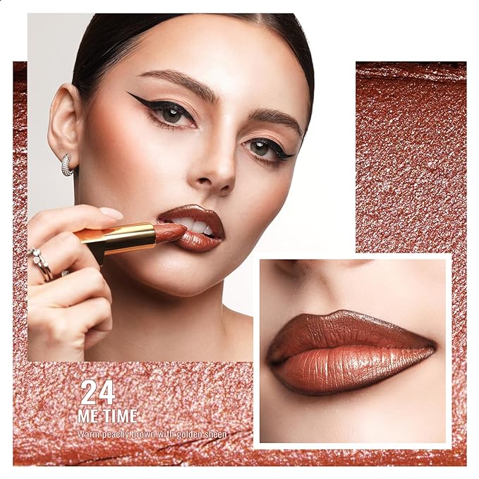 Oulac Glitter Lipstick for Women with Metallic 3D Shine Lightweight Hydrating Formula, High Impact Lip Color, Vegan Beauty, Sheer Coverage Lip Makeup, Christmas Gifts for Women, Me Time(24)