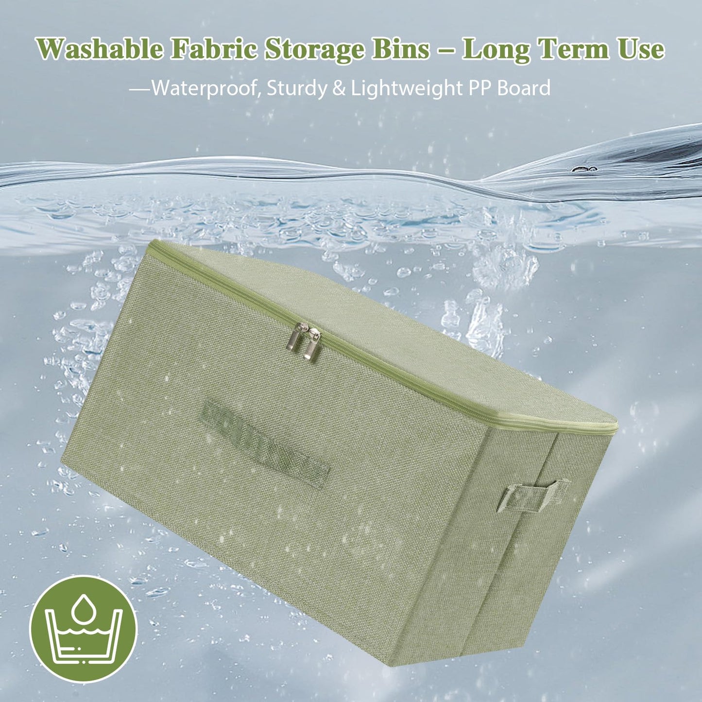 ANMINY Storage Bins with Zipper Lids 36 Qt Lidded Fabric Storage Boxes Baskets Cubes with Handles Collapsible Washable Cotton Linen Closet Shelf Clothes Organizer Containers - Green, Large