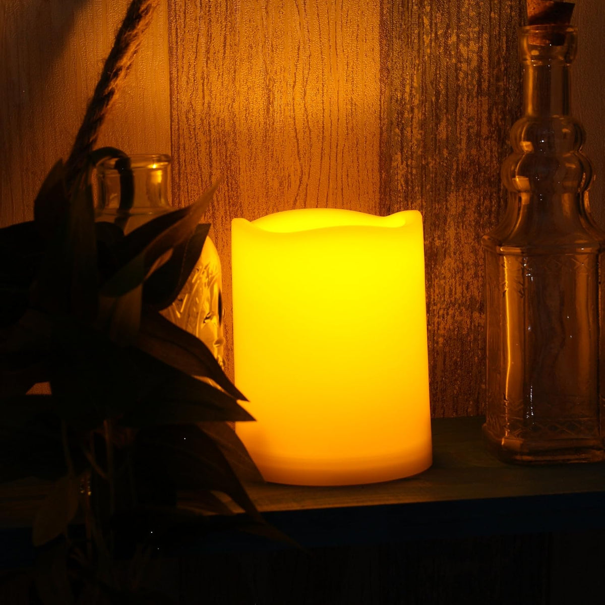 CANDLE CHOICE Waterproof Outdoor Battery Operated Flameless Candles with Remote Timer Plastic Flickering Fake Electric LED Pillars for Lantern Garden Wedding Christmas Decorations 3x4 Inches 2 PCS