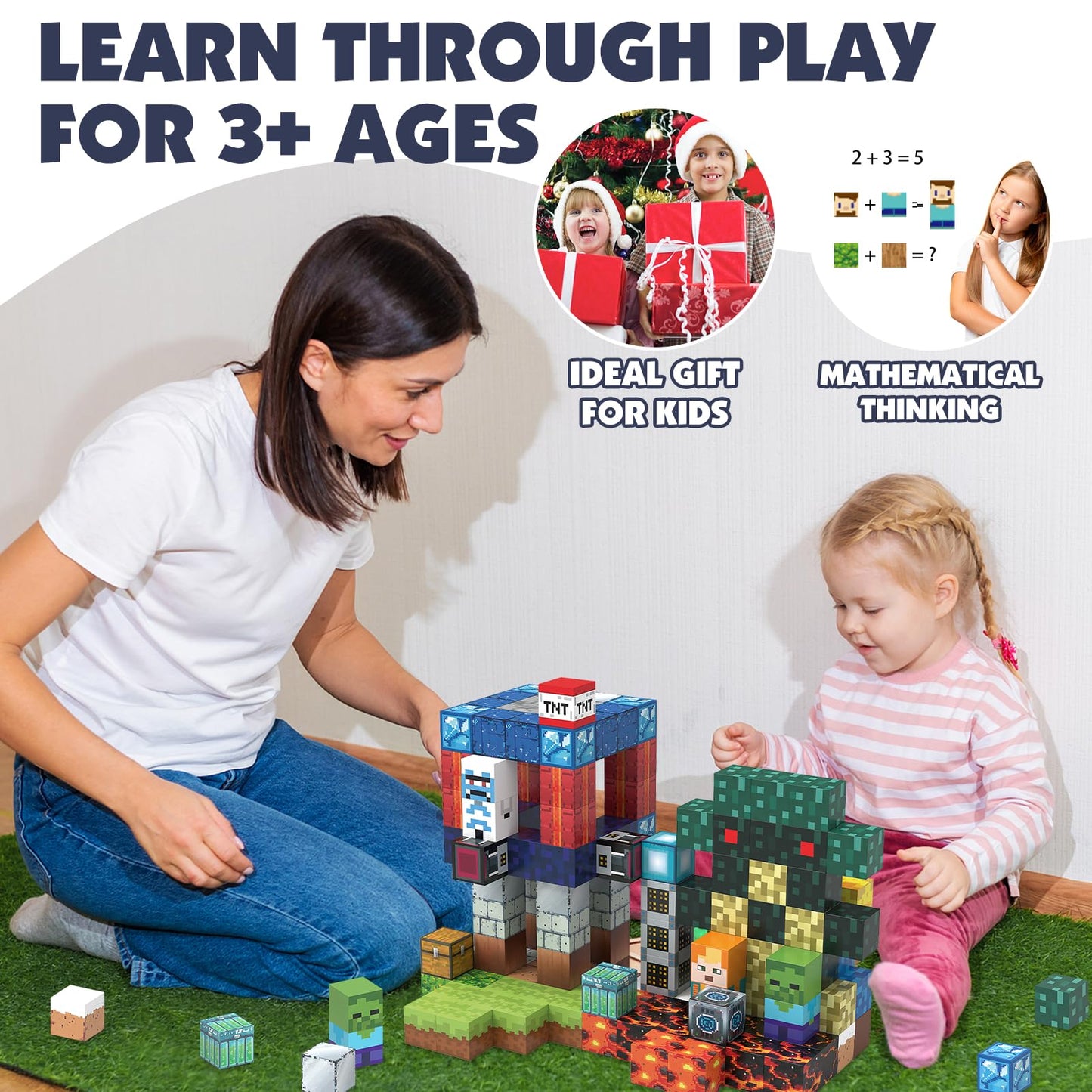 cuuanpuwat Magnetic Blocks - 150pcs 0.8 Inch Magnetic Building Blocks Set, Stacking Construction Toys, STEM Educational Sensory Magnet Cube for Kids Ages 3+