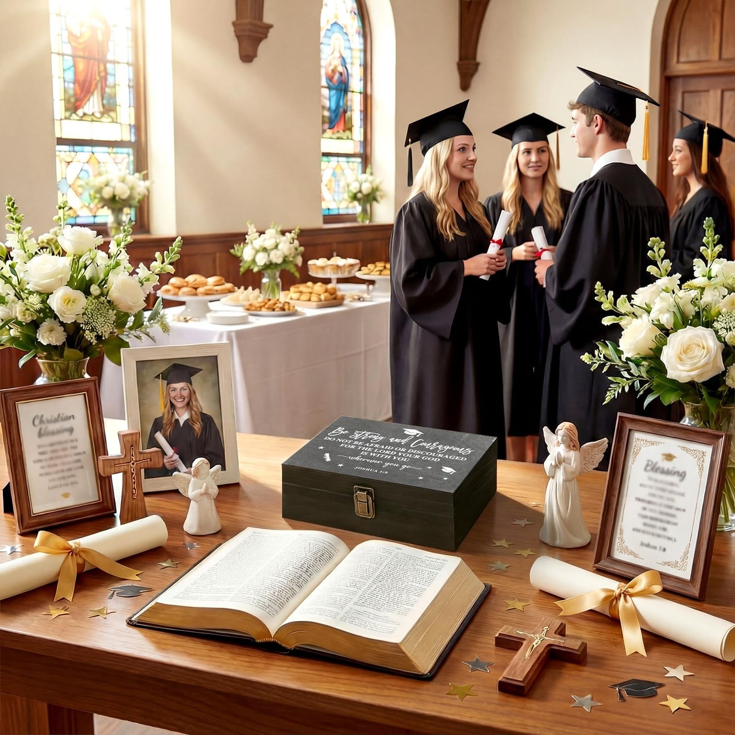 Seeloowy Graduation Memory Keepsake Box with Photo Custom 2026 Large Grad Card Box with Customized Picture Gift for Him Her for Graduate Grad High School Party(Black,Religious)