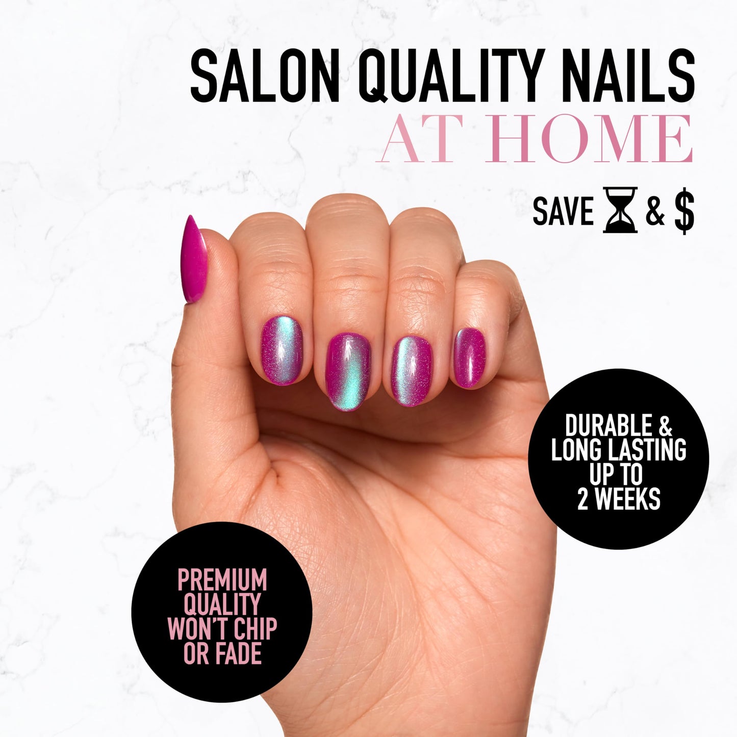 Glamnetic Press-On Nails Bundle - Lime Green, Berry Maroon & Berry Fizz | Bright Neon Green Short Oval Fake Nails | Dark Red Maroon Short Round False Nails | Short Oval Magenta Cat-Eye Nails