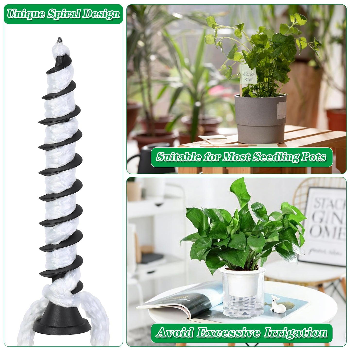 Muximud 12 Pack Self Watering Spikes, Automatic Plant Watering Stakes with Wicking Rope for Indoor Outdoor Plants DIY Vacation Self-Watering System Devices for Grower Pots Potted Plants Seedlings