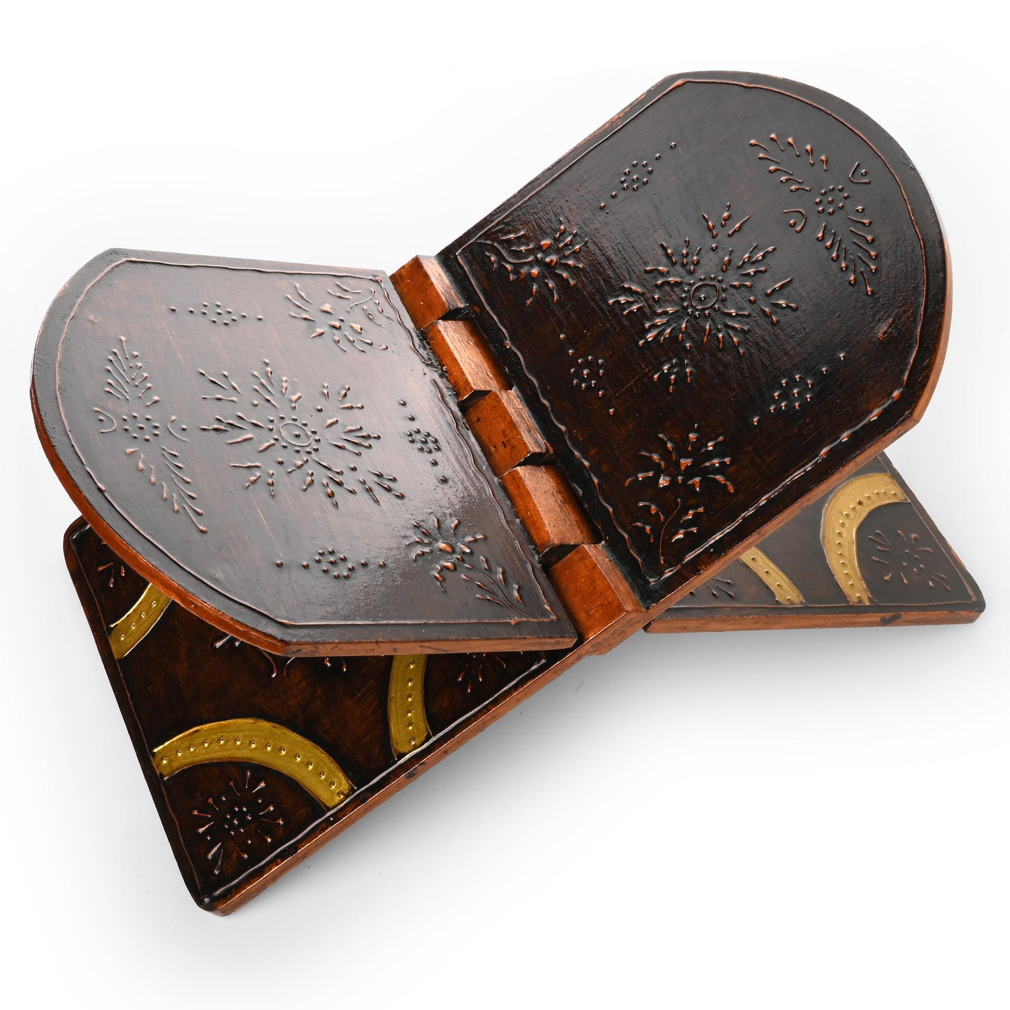 Handmade Wooden Holy Book Stand - Brown Handcrafted Indian Traditional Book Rest for Religious Prayer and Gifting (Design-2)