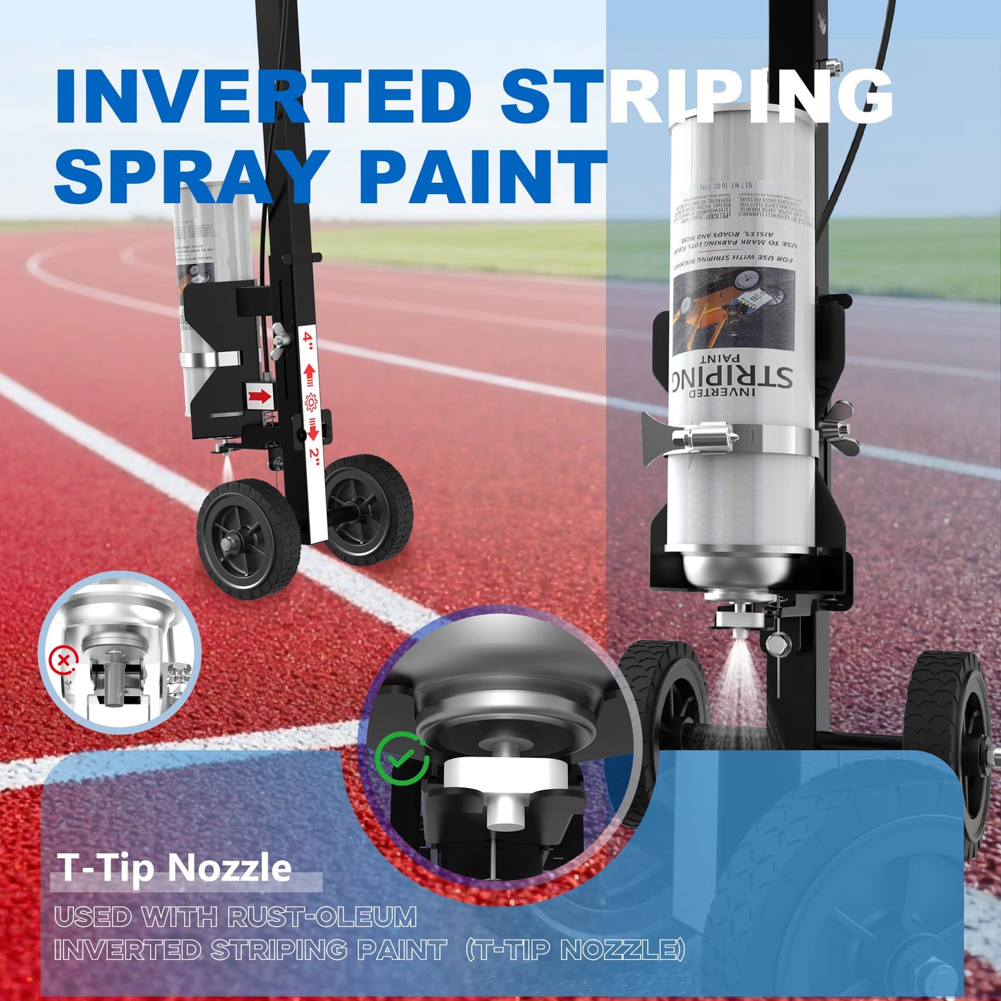 Striping Line Painting Wand, Industrial Two-Wheel Striping Spray Paint Wand for Line Paint Stripe Ground, Parking Lots, Fields, Compatible with Inverted Striping Spray Paint (T-Tip Nozzle) (35")