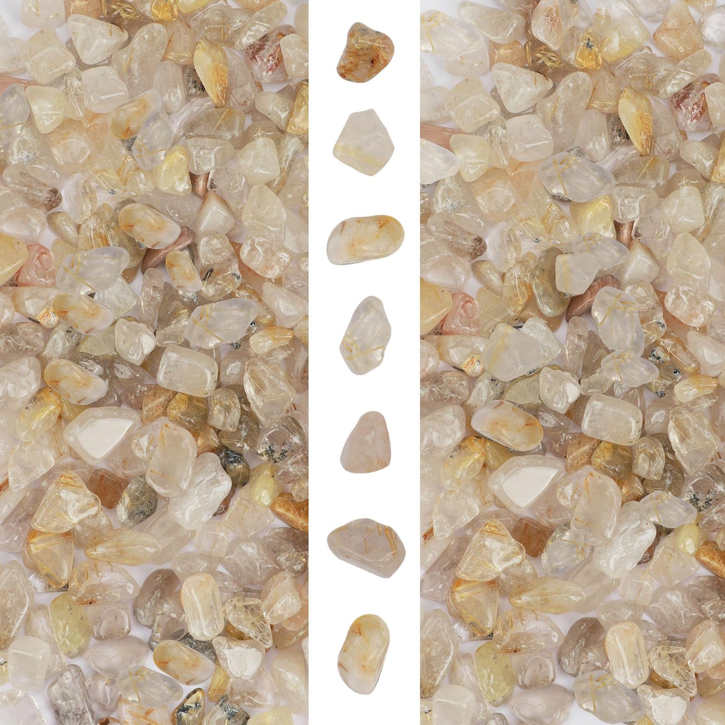 gemshan 2lb Natural Crushed Crystal Chip Bulk 7mm-9mm Tumble Healing Crystal Stone for Aquarium Vase Plant Decoration Jewelry DIY (Rutilated quartz)