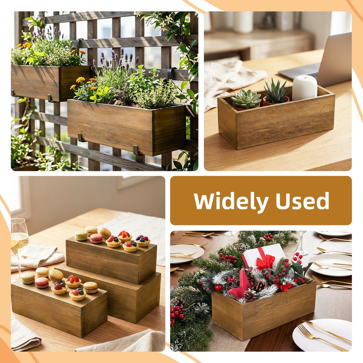 LEIFEOSH 6 Pcs Rustic Wooden Boxes for Storage, Decorative, Display, Arts & Crafts, Rectangle Wooden Crate Wood Planter Box Party Food Risers Nesting Box Wedding Table Centerpiece Home Decor, Brown