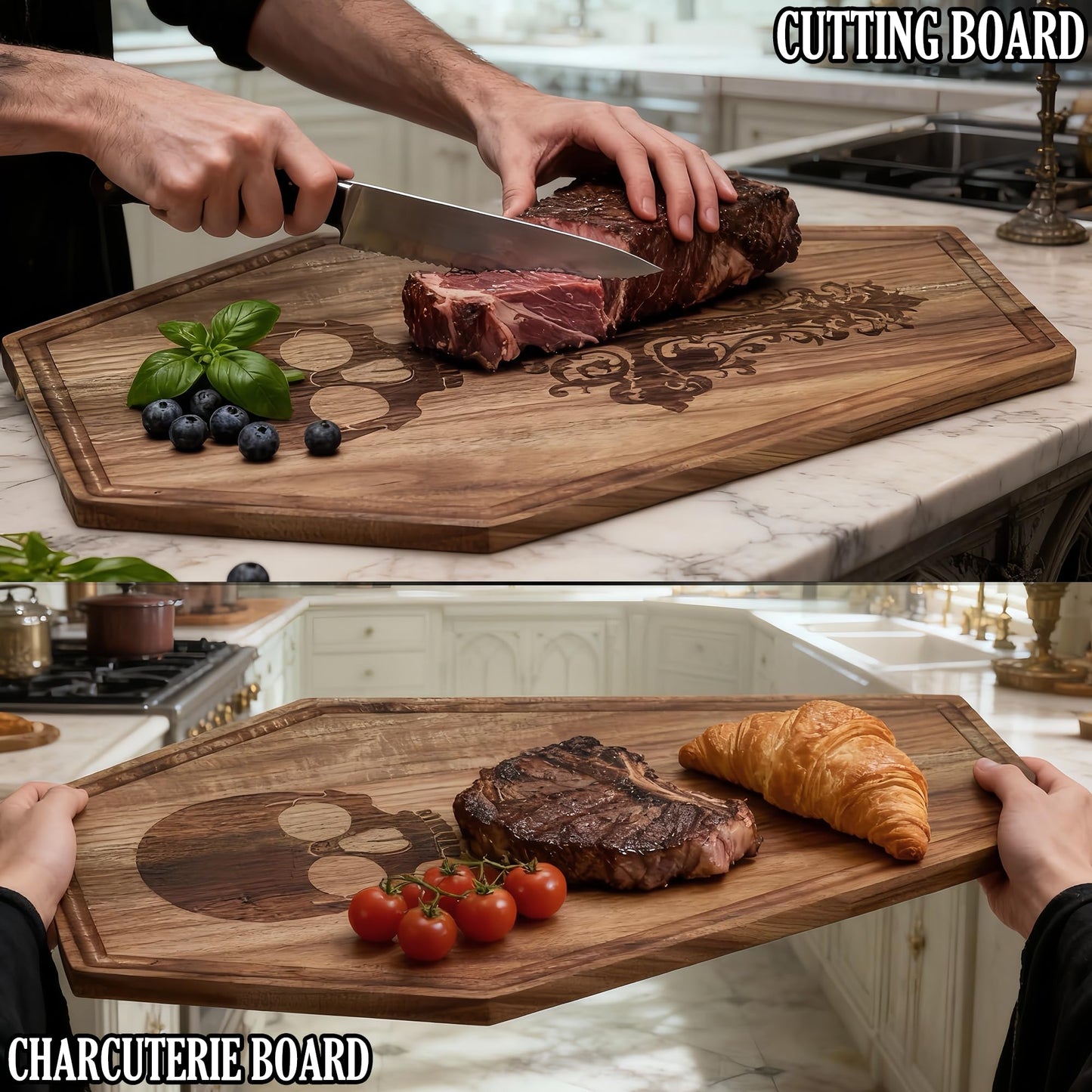 Halloween Coffin Charcuterie Board,Gothic Acacia Wooden Cutting Board for Kitchen Food Display,Skeleton Pattern Serving Tray,Goth Party Decor,Spooky Platter Gifts,17×10.5 Inch