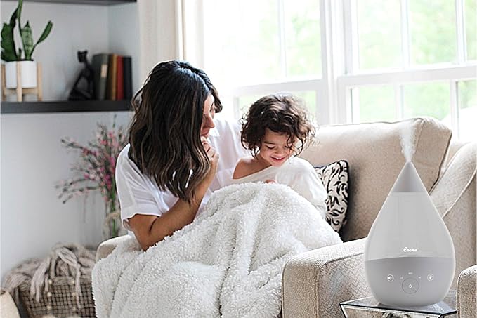 Crane 4-in-1 Drop 2.0 Ultrasonic Cool Mist Humidifier with Sound Machine, Night Light, Aroma Tray, 1 Gallon Top Fill, Grey 1 Gallon