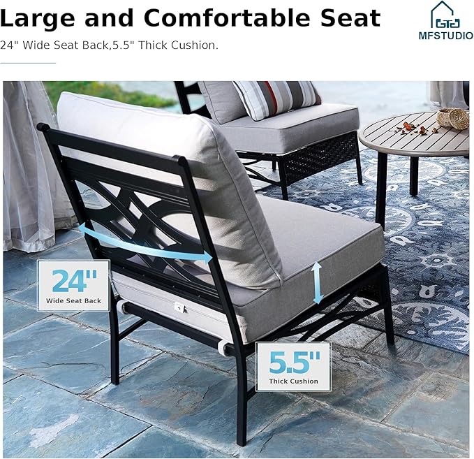 MFSTUDIO Patio Furniture Set, 6 Seats Half-Moon Curved Outdoor Sectional Sofa Conversation Set with 2 Wood-Like Round Table, Woven Rattan Patio Couch for Backyard, Garden, Deck