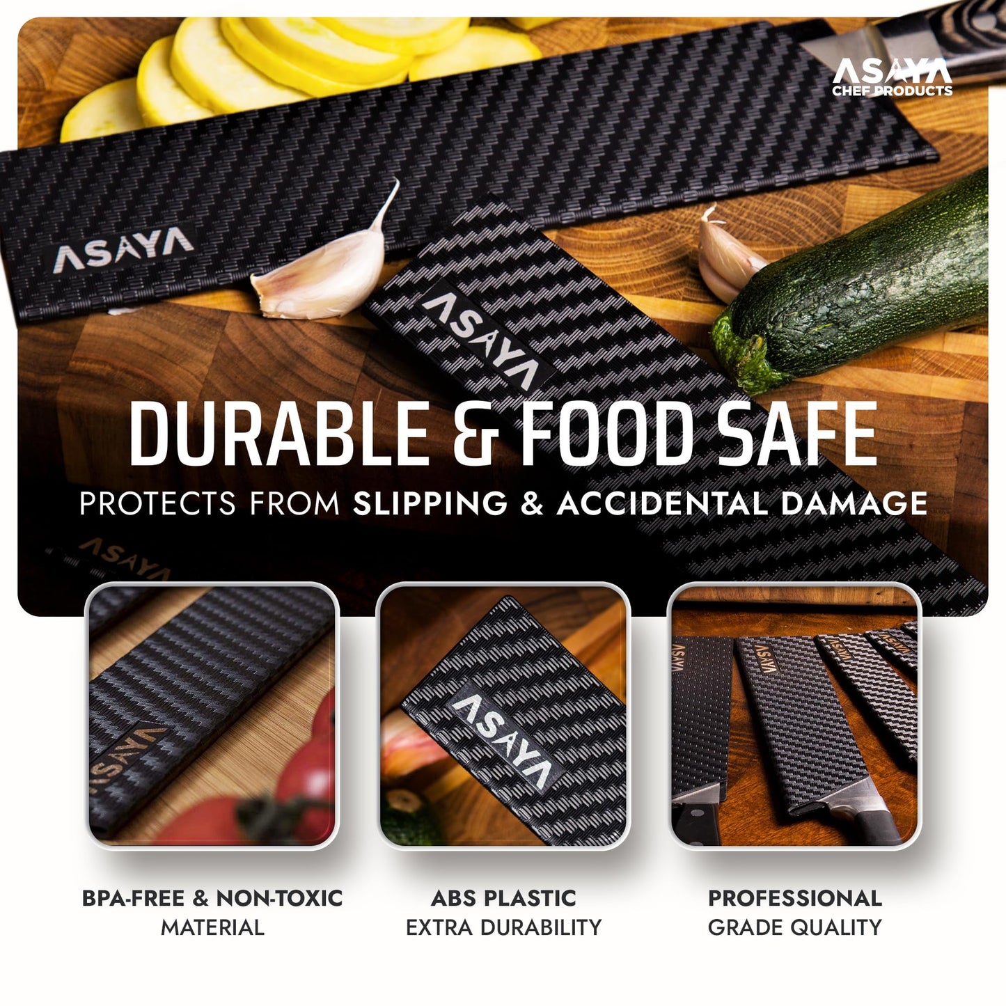 Asaya Professional Chef Knife Edge Guards – 9 Piece Knives Universal Covers - Extra Strength ABS Plastic and Food Safe Kitchen Knife Sheath Covers – Knives Not Included