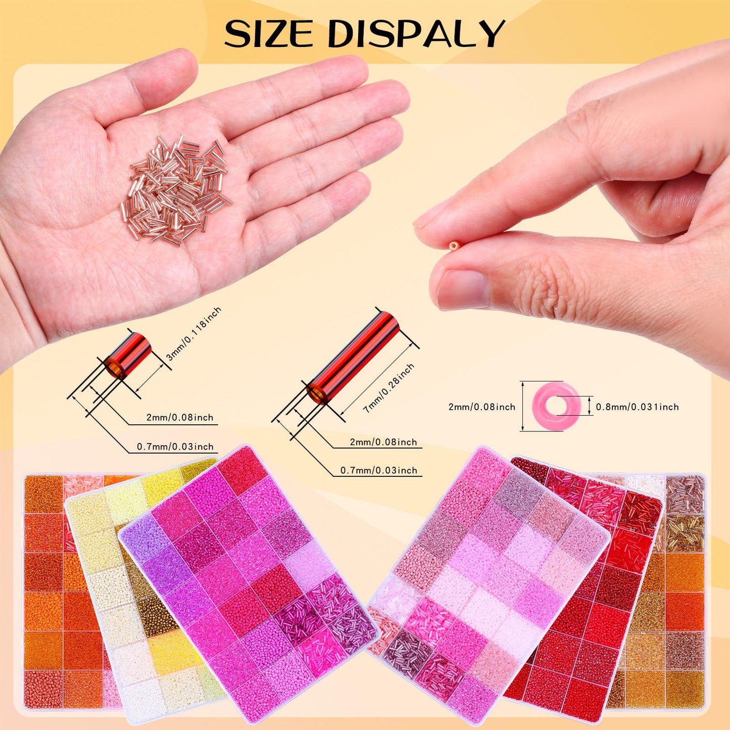 50850pcs 144 Colors 2mm Seed Beads Kit for Jewelry Making,6 Boxes Mini Glass Embroidery Beads with 7x2mm Tube Bugle Bead for DIY Bracelets, Necklaces, and Crafts