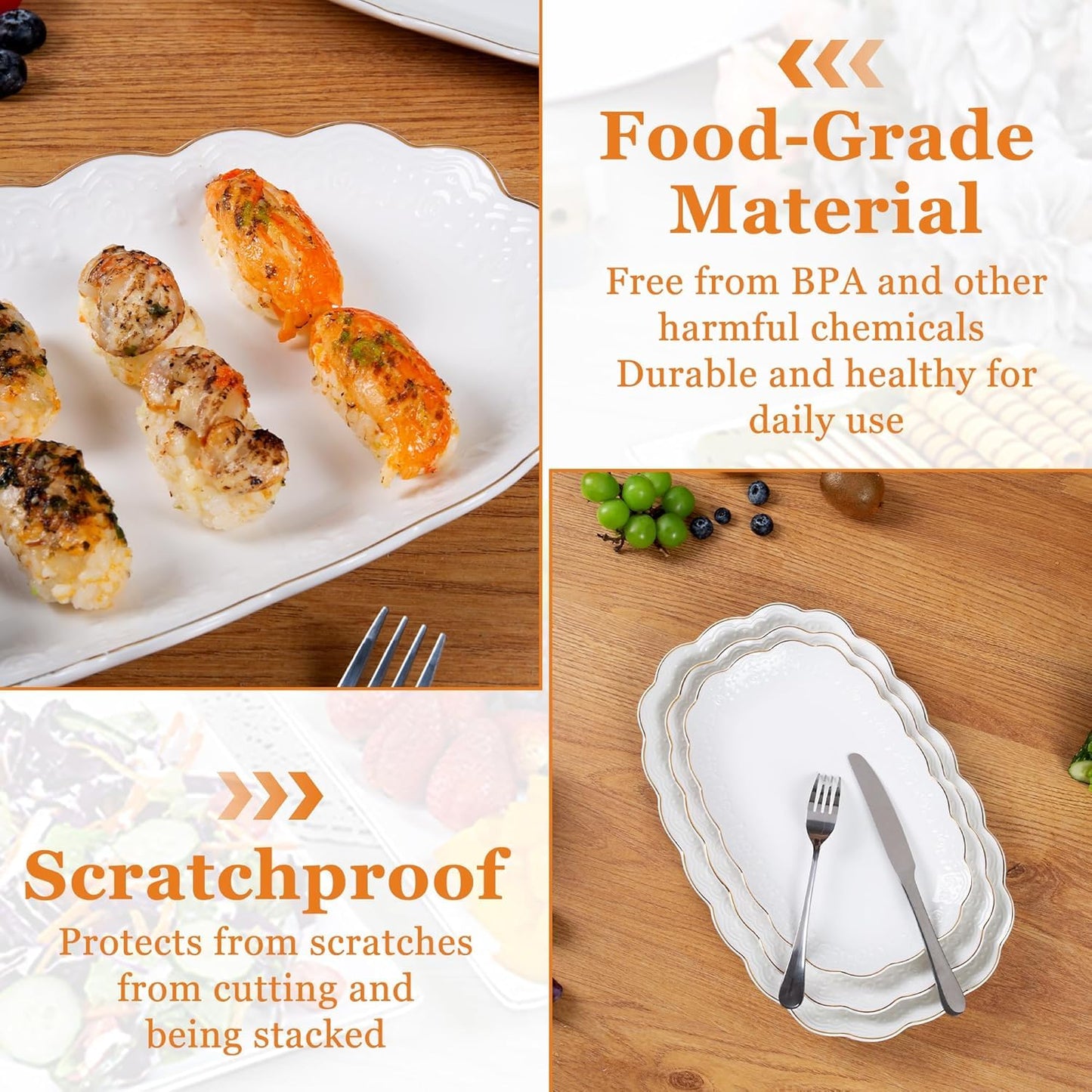 Kassel Ceramic Serving Platter Set | 16”/14”/12” Oval Serving Trays for Entertaining at Parties and Weddings | Oven Safe Extra Large Serving Trays for Tacos, Steak, and Cake