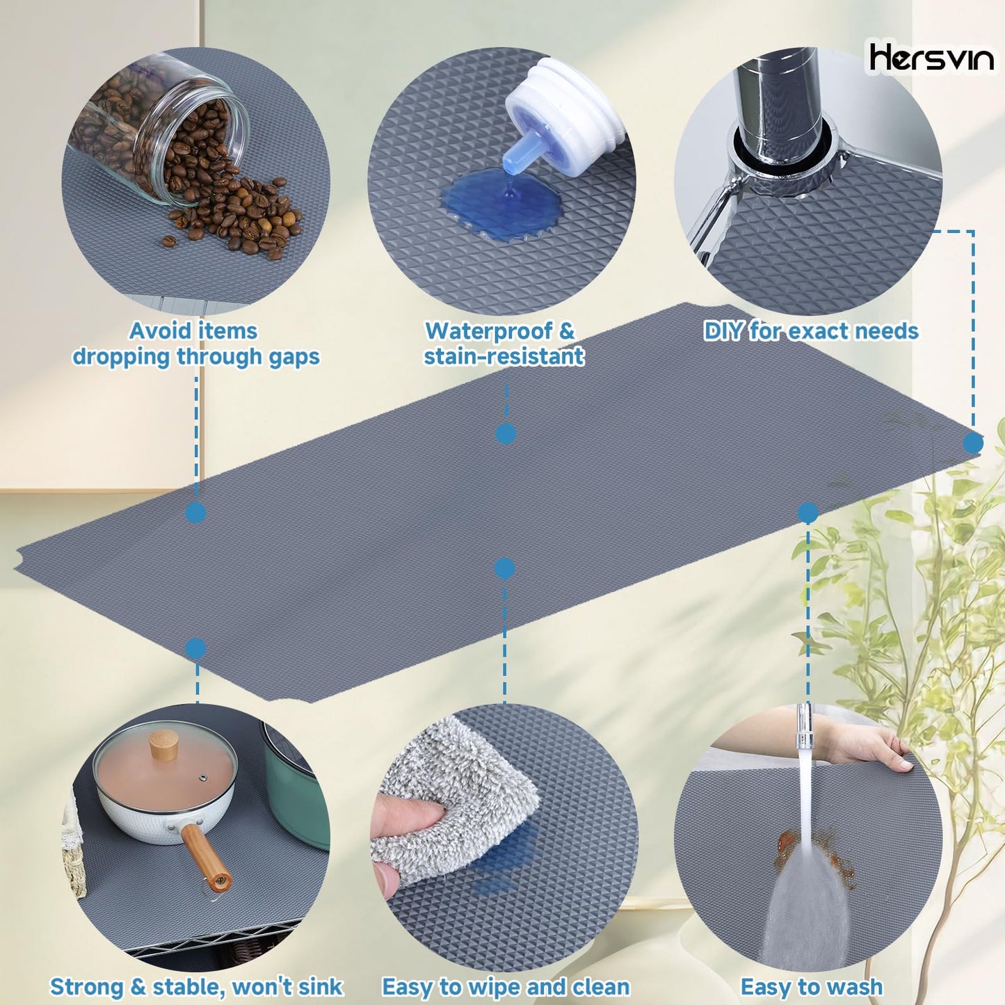 Hersvin Shelf Liners 16 in x 20 ft Thickened EVA Drawer Mats, Non-Adhesive Cupboard Pad, Kitchen Cabinet Lining Fridge Cushion (Gray Diamond, 40.7x610cm)
