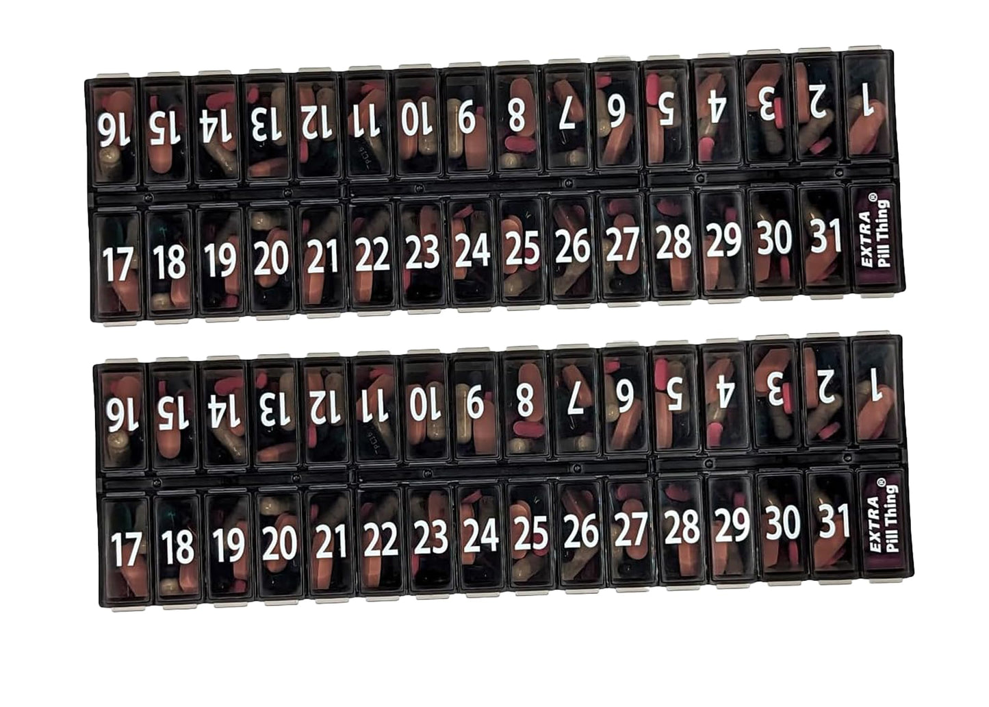 AM PM 31 Day Once-a Day Monthly Pill Planner Organizers - Large Compartment Pill Boxes Store Medications for Entire Month Plus Compartment for Extra Pills (AM/PM) (Am/Pm Black & Black)