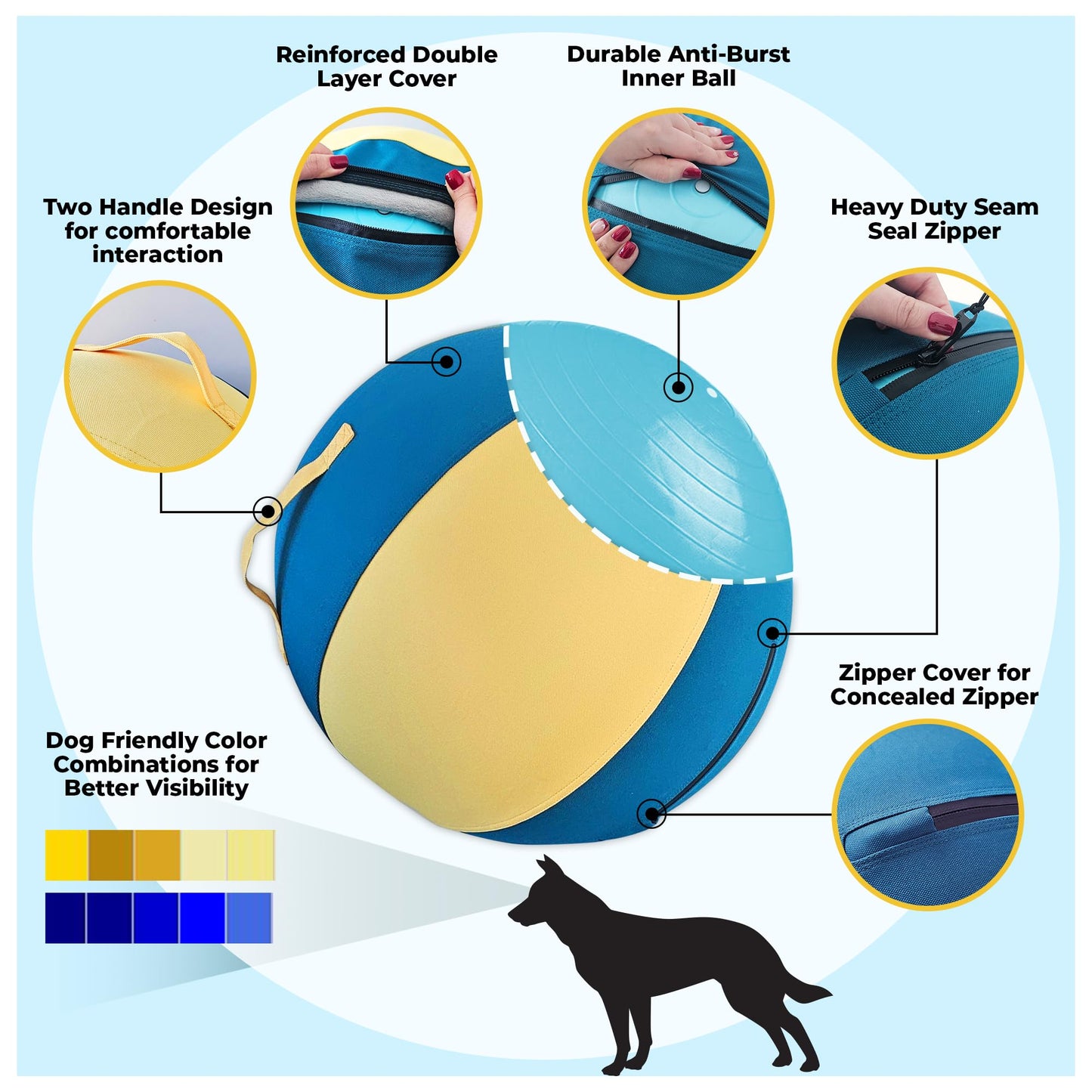 KipSip Herding Ball for Dogs – 18” Dog Training Ball with Handles for Medium & Large Breeds – Non-Chew Interactive Toy for Aussies, Heelers & Collies – Outdoor Exercise & Mental Stimulation Toy