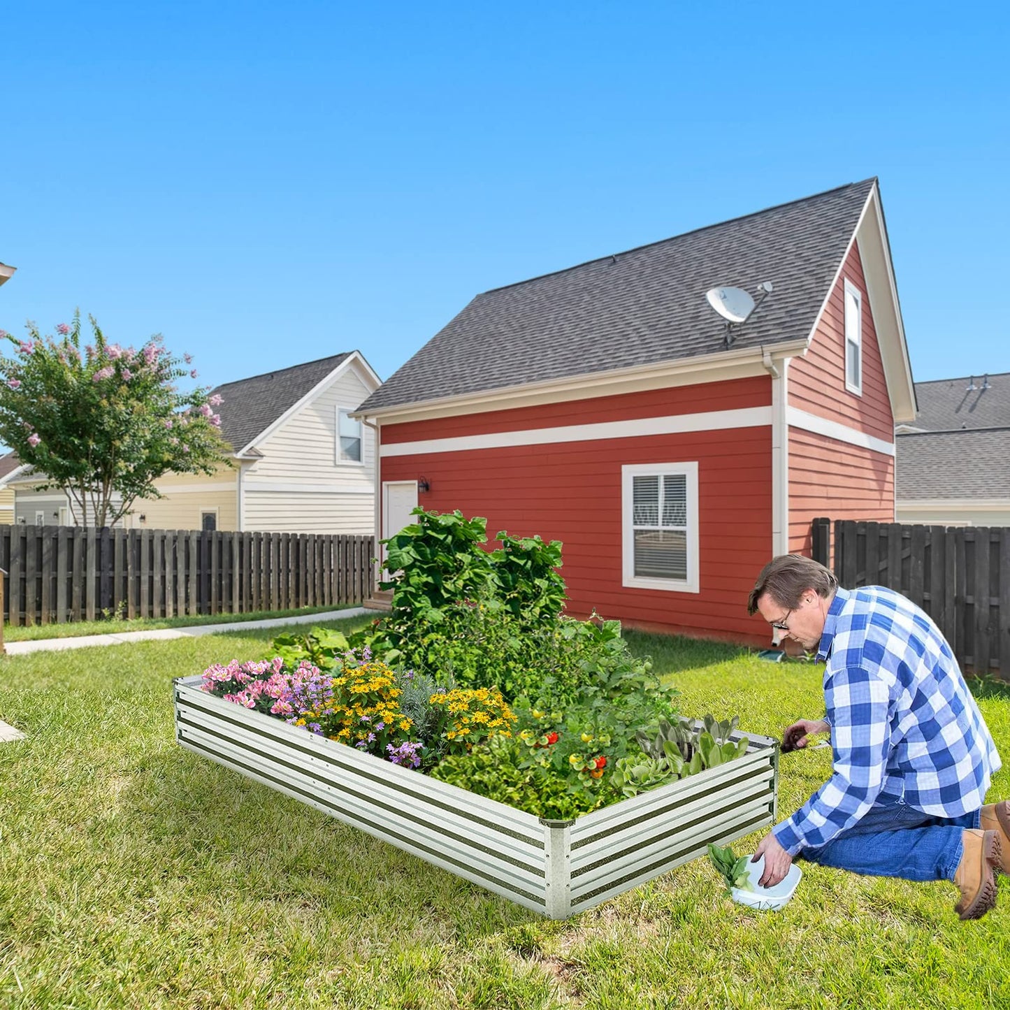 Veezyo Galvanized Raised Garden Bed Kit - Metal Raised Planter 2pcs/Pack 6'x3'x1' for Flowers Plants, Vegetables Herb
