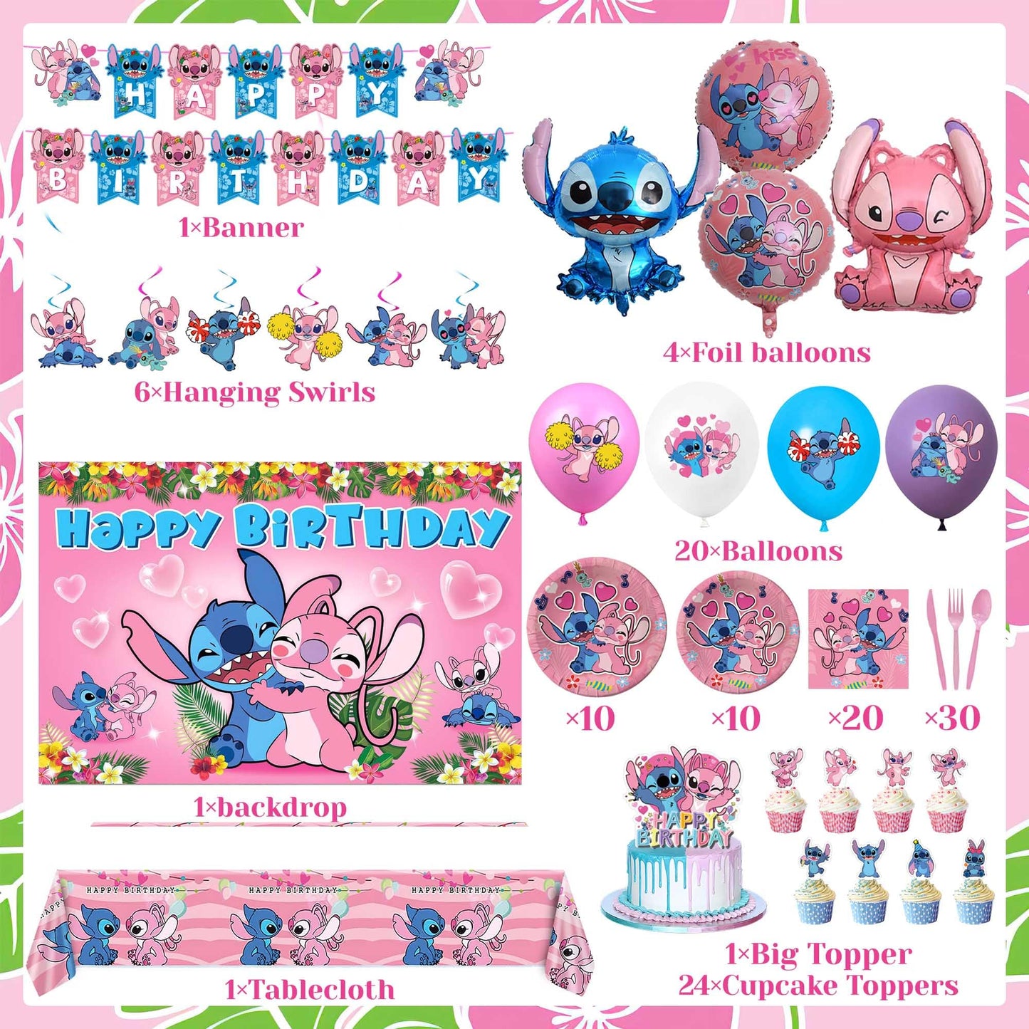 Birthday Party Decorations Kit, Includes Banner Foil Balloons Tablecloth Backdrop Cake Plates Napkins Adult Themed Party Supplies