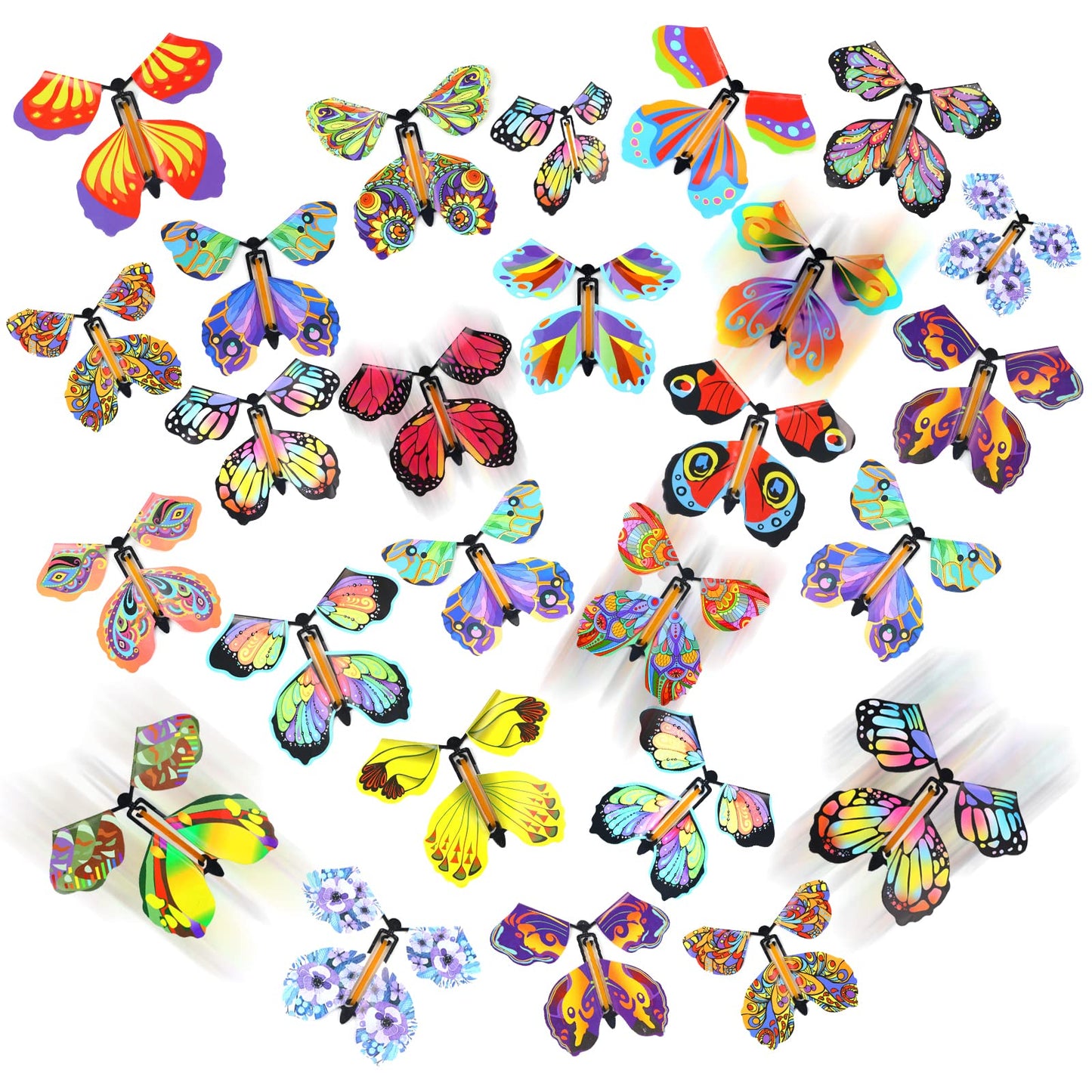 LOMIMOS 20PCS Flying Butterfly, Magic Wind Up Butterfly Toy Gift for Kids Surprise Explosion Box Wedding Birthday Party Book Greeting Card(20 Styles)
