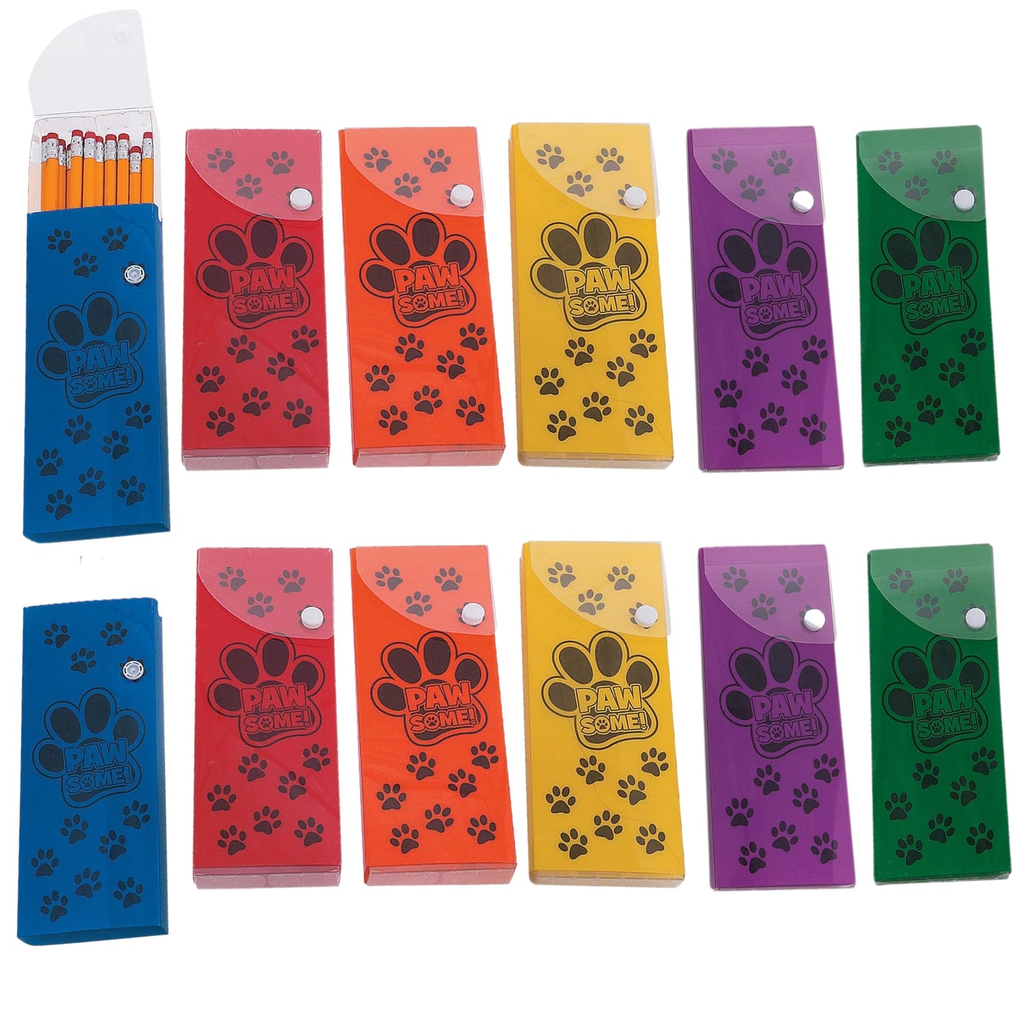 Fun Express Paw Print Plastic Pencil Boxes - 12 Pieces - Educational And Learning Activities For Kids