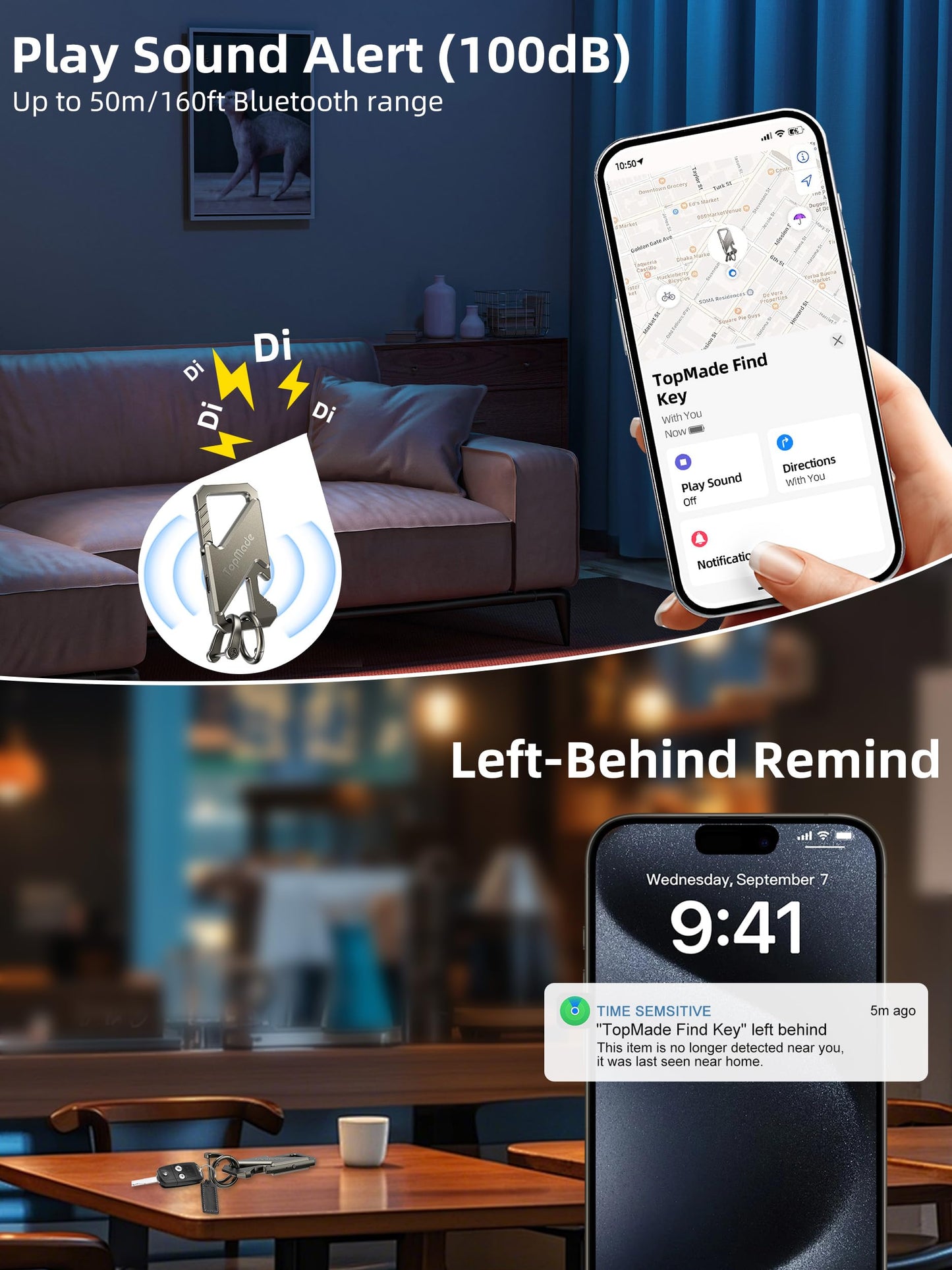 Keychain, Works with Apple Find My, Carabiner Heavy Duty Car Key Chains, Bottle Opener Anti-Lost Keys with Smart Bluetooth GPS Tracker, Rechargeable Smart Key Finder for Luggage, Backpack, Gunmetal