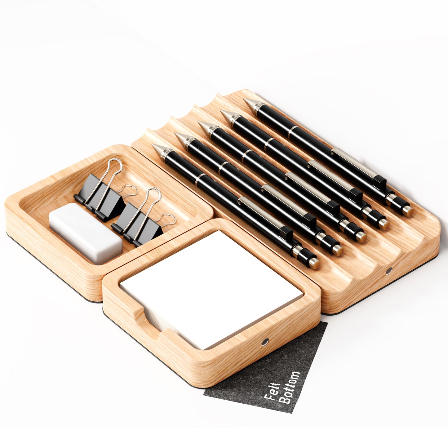COREMINDED Modular Office Desk Organizer Tray Set - Solid Wood Desk Tray with Felt Lining - Desktop Organizer Wood Desk Accessories - Set A