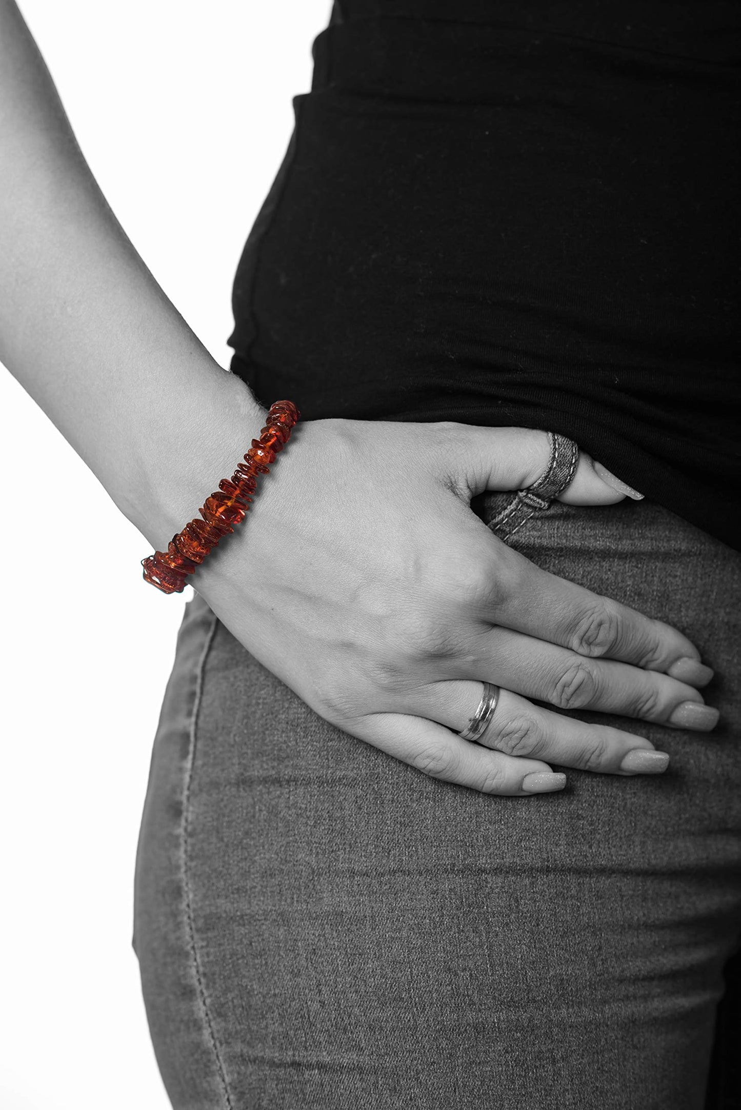 AMBERAGE Natural Baltic Amber Bracelet for Adults (Women/Men) - Hand made From Polished/Certified Baltic Amber Beads(4 Colors) (COGNAC)
