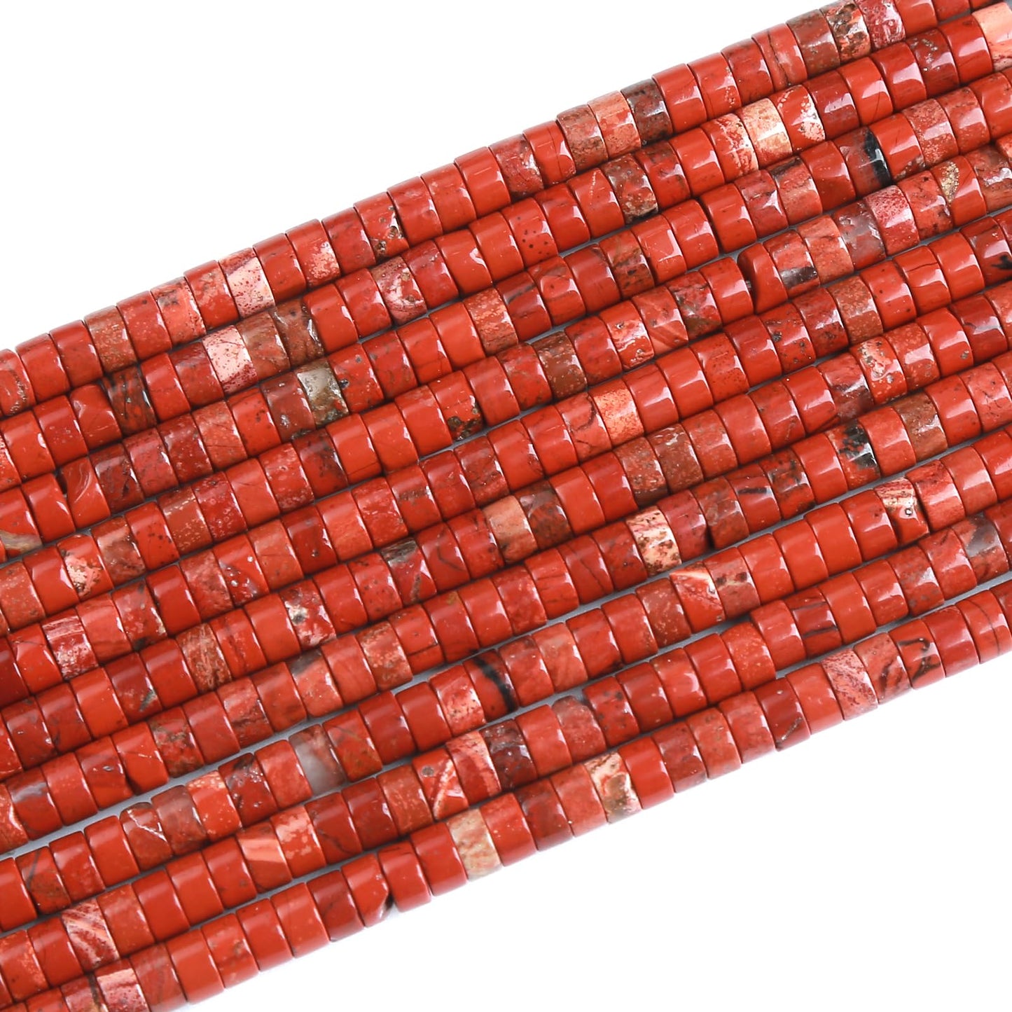 150pcs 2x4mm Natural Chinese Red Jasper Tube Shape Beads Loose Flat Round Cylinder Flat Spacer Stone Beads for Bracelet Earrings Jewelry Making