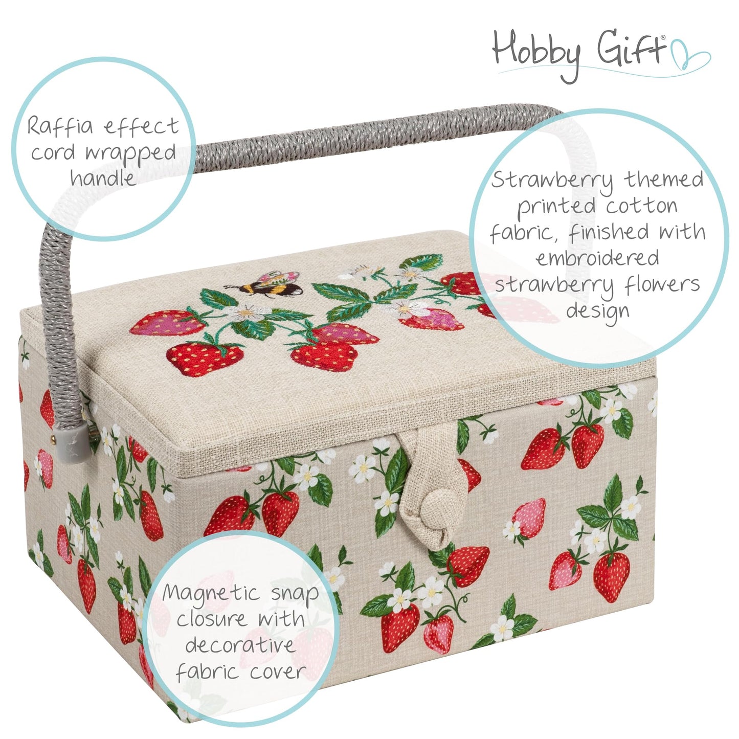 Hobby Gift Medium Sewing Box Craft Storage Box with Handle Internal Accessories Tray Pin Cushion and Pocket for Sewing Knitting and Hobby Supplies