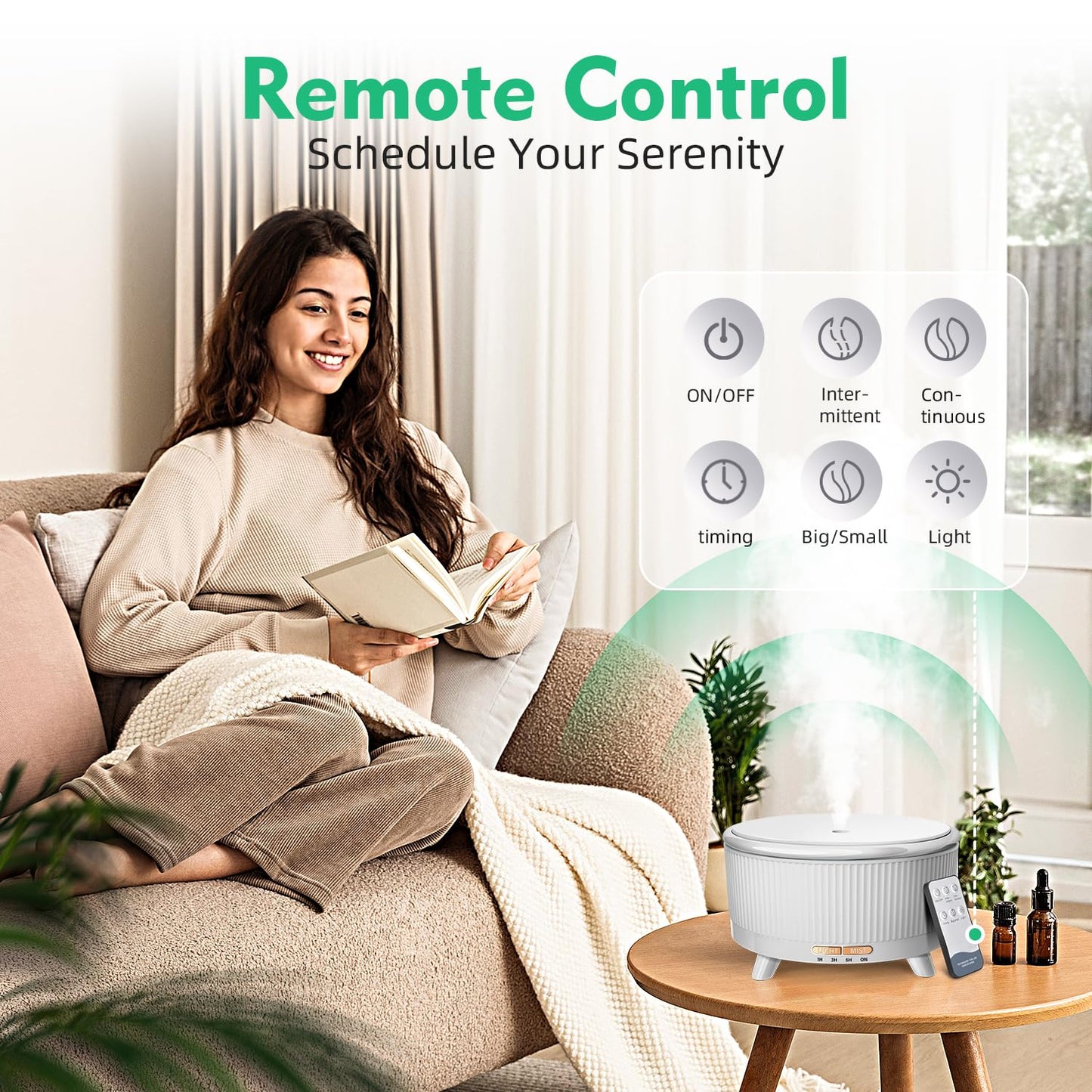 20-Hour Long-Lasting Aromatherapy, 500ML Large Essential Oil Diffuser: Ultrasonic Cool Mist Humidifier with Remote Control, 7 Color Lights, Timer, Auto-Off for Home/Bedroom/Yoga (Minimalist White)