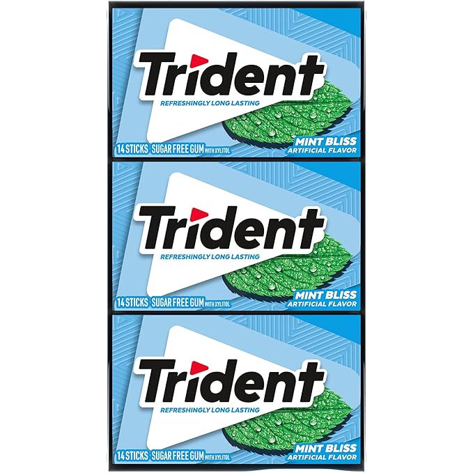 Trident Mint Bliss Sugar-Free Chewing Gum, 12 Packs of 14 Pieces (168 Total Pieces)