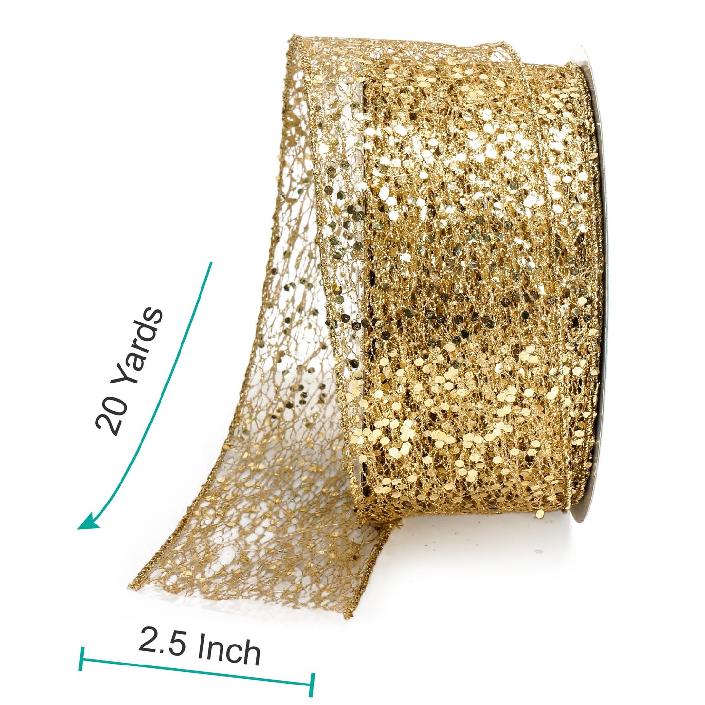 CT CRAFT LLC Sparkling Glitter Mesh Wired Ribbon 2.5" x 20 Yards Gold for Christmas Home Decor Bow Gift Wrapping DIY Crafts Wreath