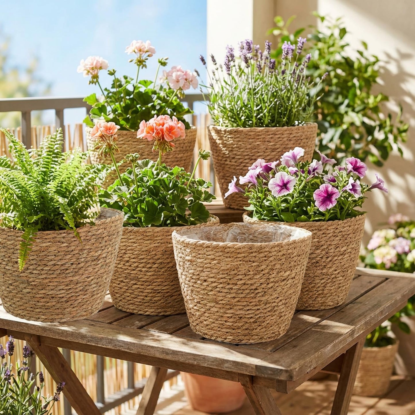 PEDOBALI 5 Pcs Large Premium Seagrass Planter Basket 10.2x7.5x7 Stylish Planter Baskets Woven Wicker Baskets with Plastic Lining for Indoor Outdoor Flower Plants Pots Cover Room Decor