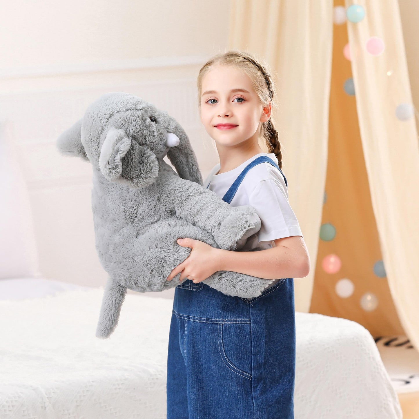 JellyMallow Elephant Weighted Stuffed Animals 5 lbs 16 inches Gray, Large Weighted Elephant Plushie Cuddly Pillow Gift for Kids & Adults